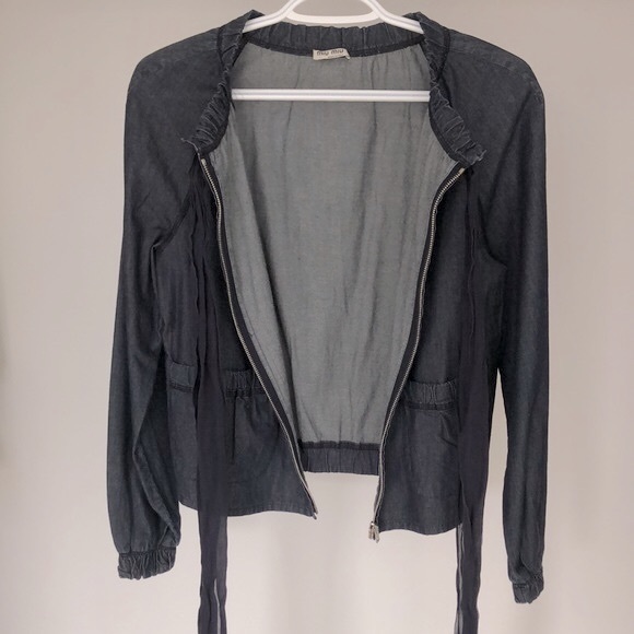 Authentic Miu Miu Denim Colour Cotton Jacket with Bow Collar Detail - Picture 5 of 9